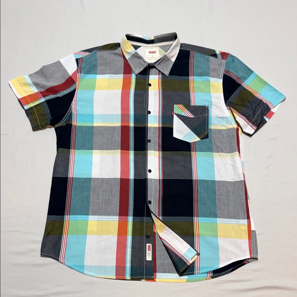 Levi's Men's Short Sleeve Multicolor Plaid Button-Down Shirt Size XXL